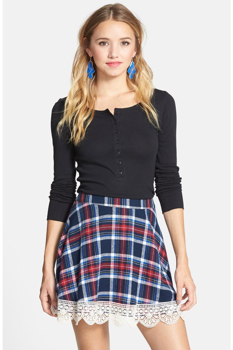 Crochet Hem Plaid Skirt, Main, color, PLAID