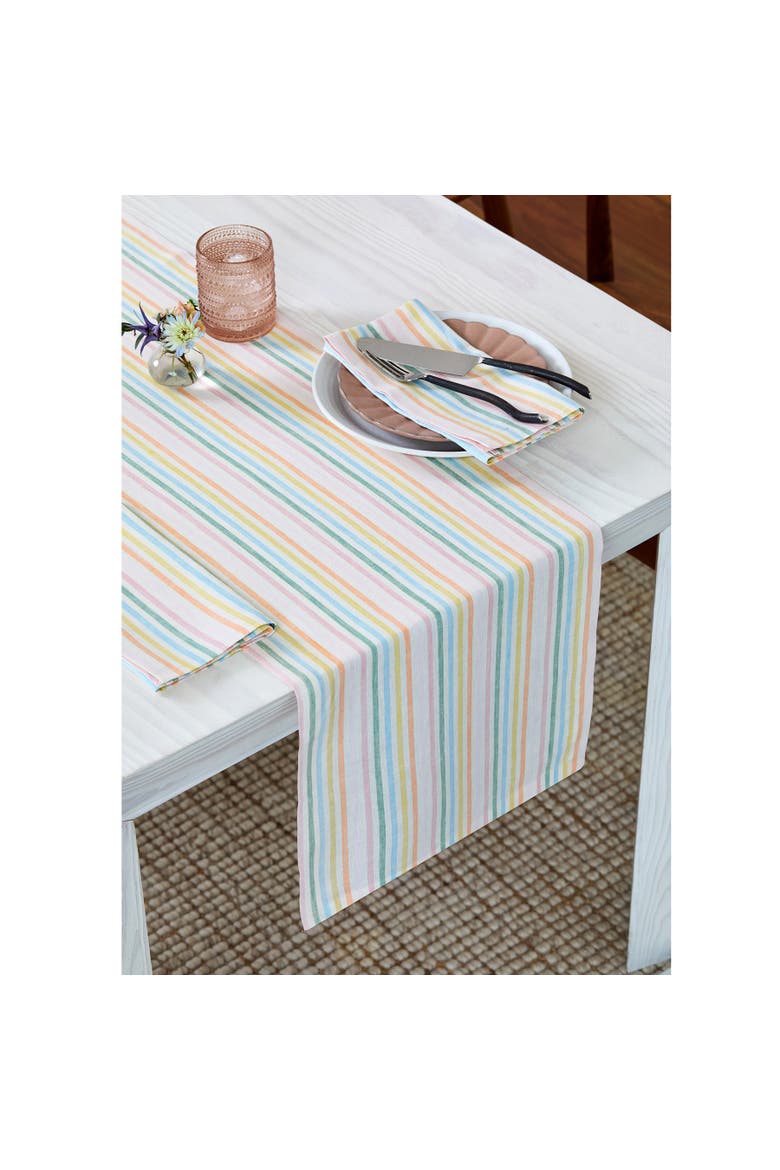 Linen Table Runner - Julia, Alternate, color, Muted Pastel Stripe