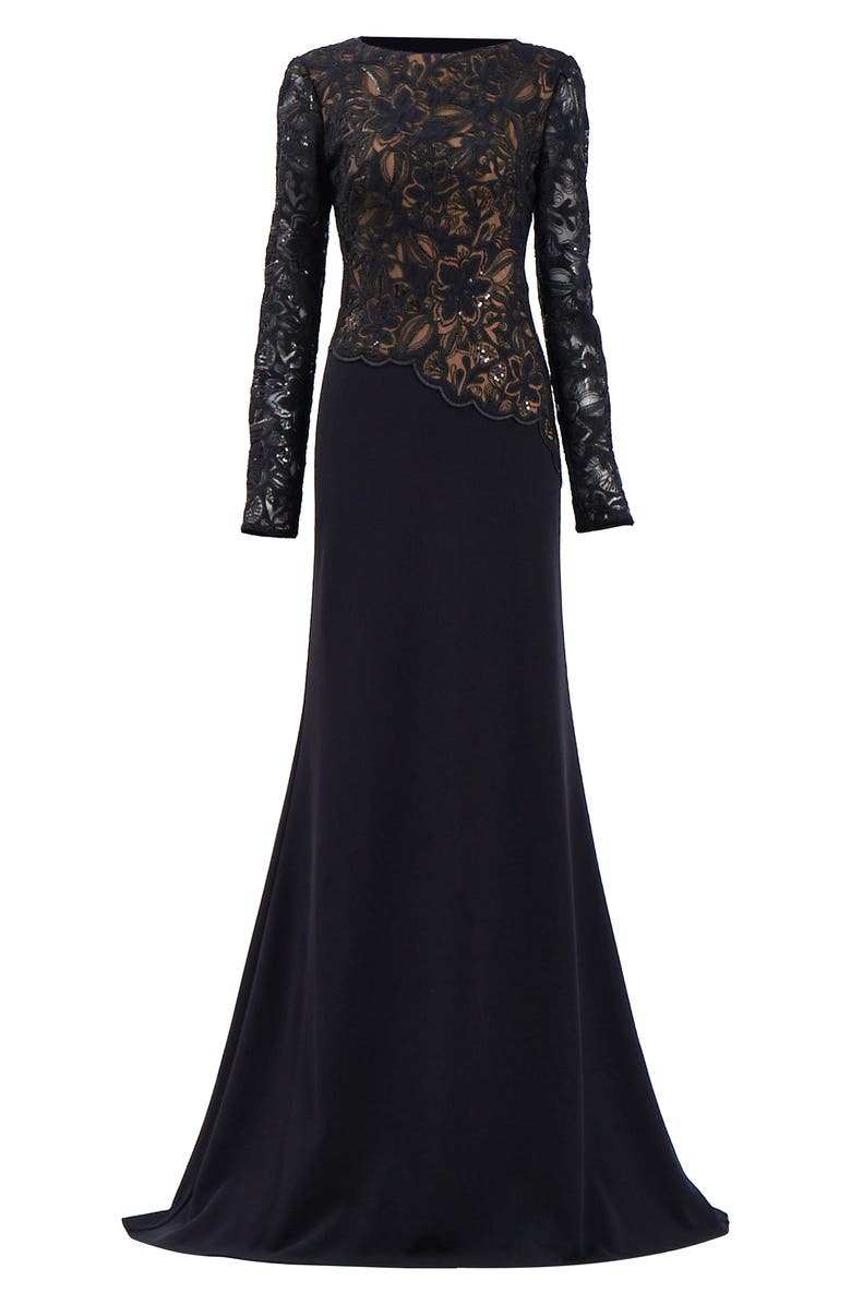 Tadashi Shoji Embroidered Lace Long Sleeve Gown, Alternate, color,