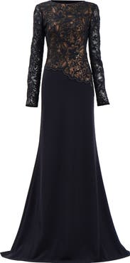 Tadashi Shoji Embroidered Lace Long Sleeve Gown