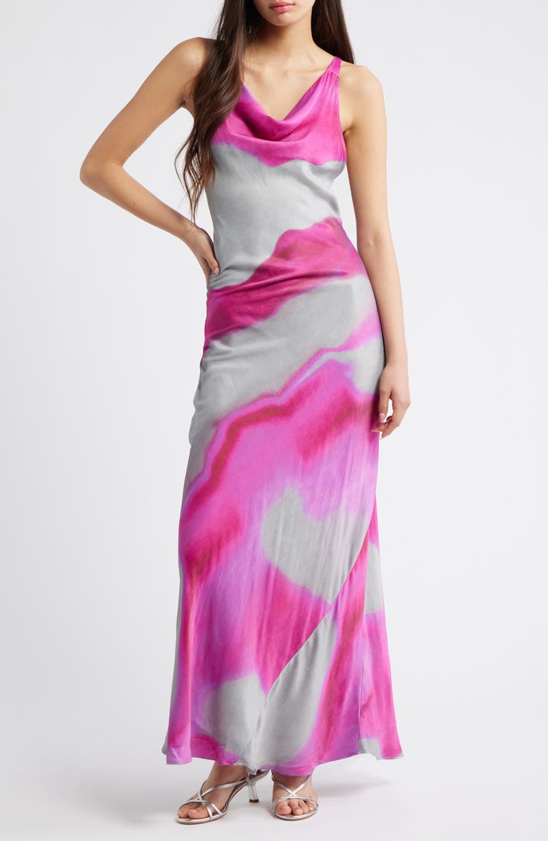 Topshop Cowl Neck Satin Maxi Dress, Main, color, Pink