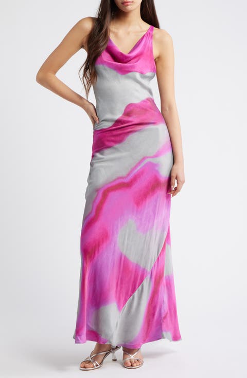 Cowl Neck Satin Maxi Dress