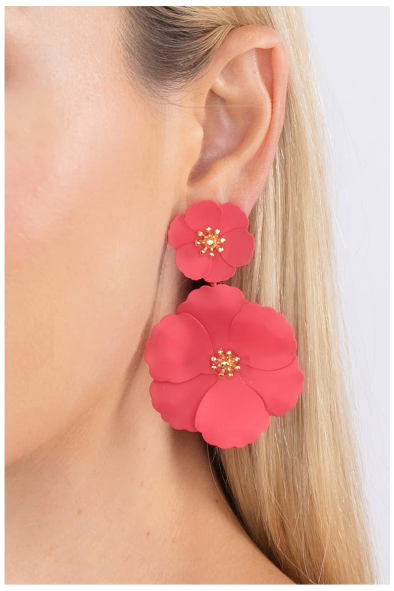 Daisy Floral Drop Earrings, Alternate, color, RED