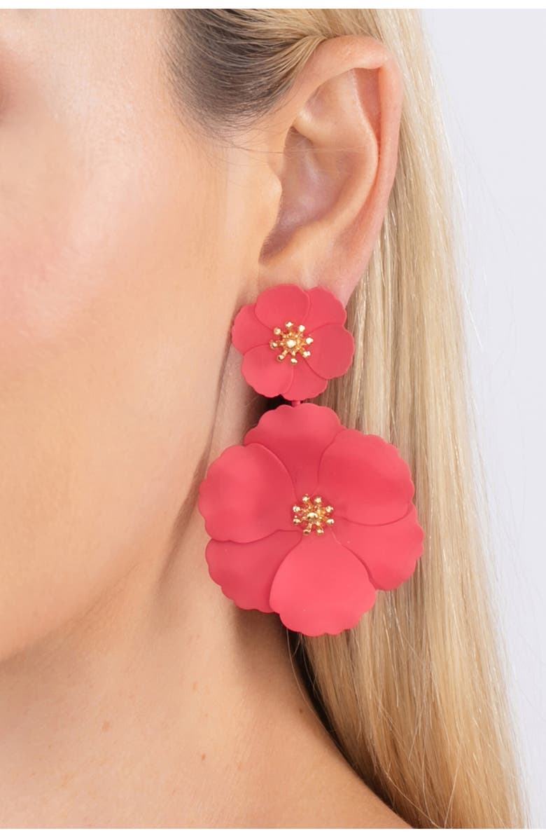 EYE CANDY LOS ANGELES Daisy Floral Drop Earrings, Alternate, color, Red