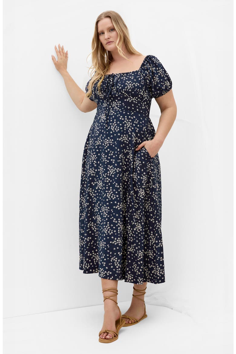 Abbigail Floral Print Short Sleeve Midi Dress, Alternate, color, CHARMING DITSY