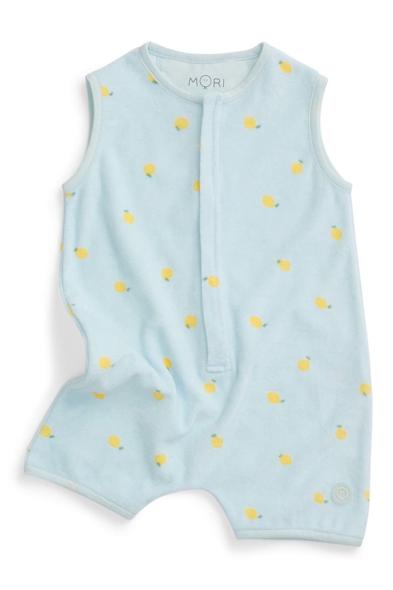 Lemon Print Towelling Romper, Main, color, Lemon & Blue