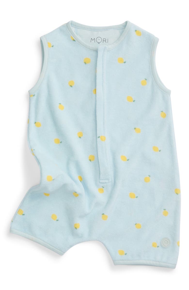 MORI Lemon Print Towelling Romper, Main, color, Lemon & Blue