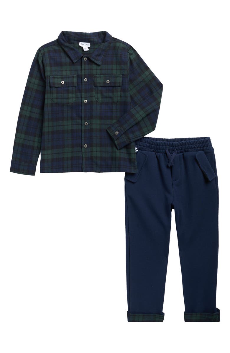 Splendid Kids' Hunter Plaid Flannel Shirt & Joggers Set, Main, color, Evergreen Multi