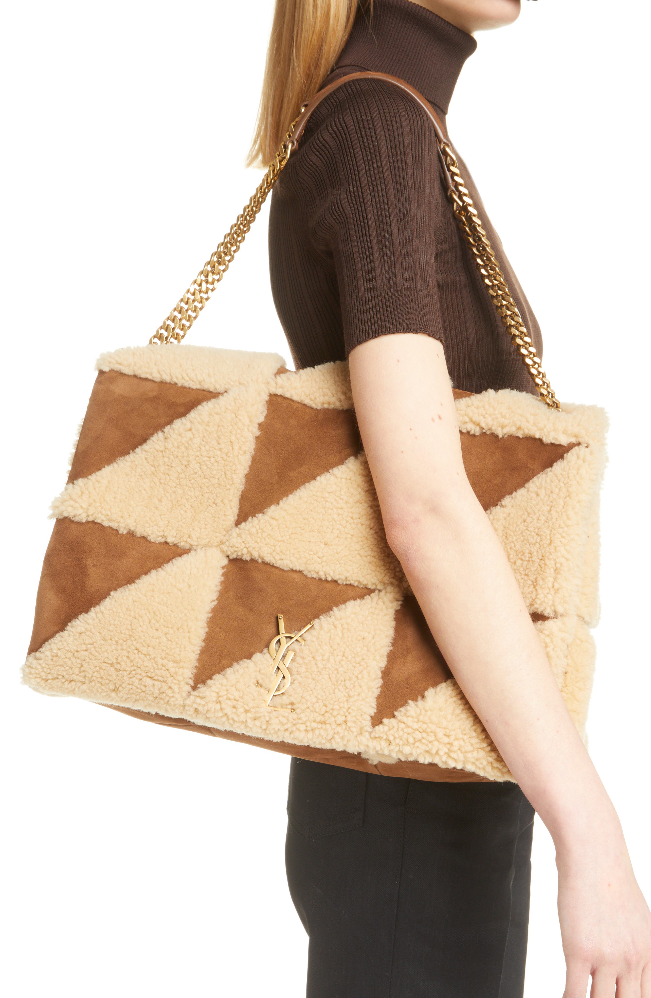 Saint Laurent Giant Jamie Genuine Shearling Shoulder Bag, Alternate, color, 