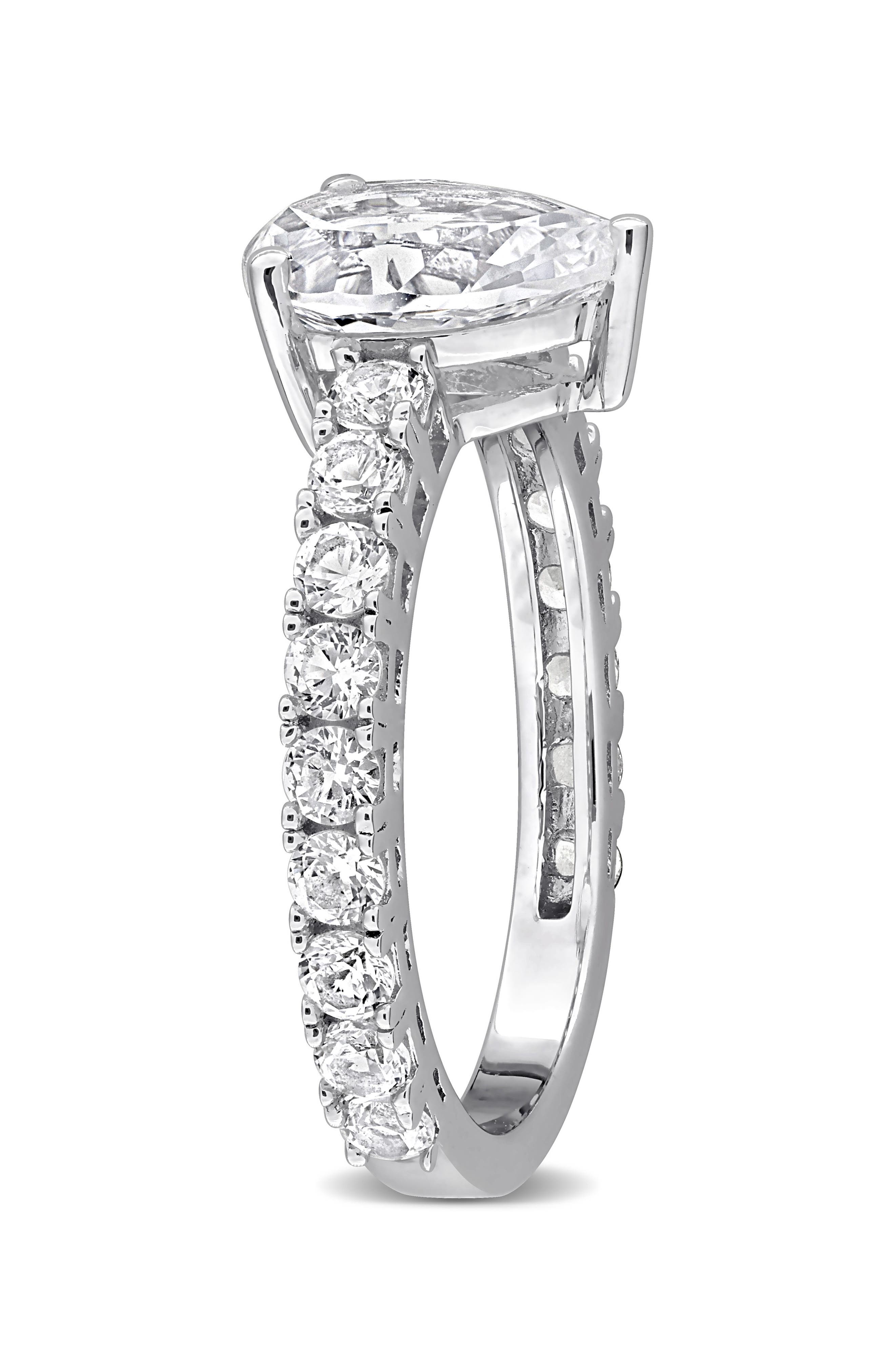 DELMAR Sterling Silver Pear-Cut Lab-Created White Sapphire Ring (Women ...