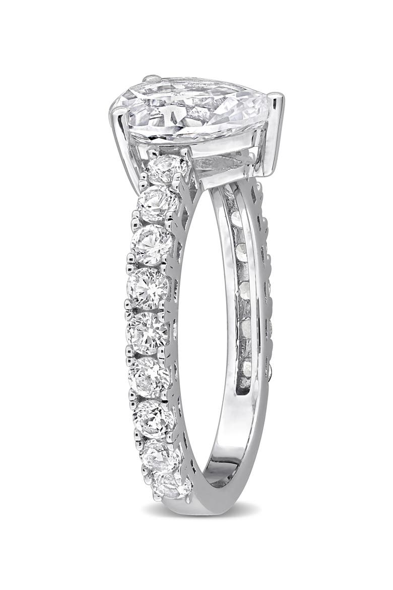 Sterling Silver Pear-Cut Lab-Created White Sapphire Ring, Alternate, color, SILVER
