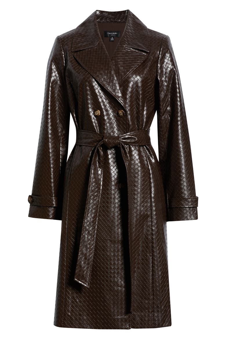 Embossed Faux Leather Trench Coat, Alternate, color, ESPRESSO