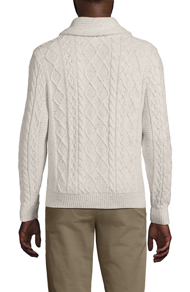 Lands' End Cotton Blend Cable Shawl Cardigan Sweater, Alternate, color, Antiqued Alabaster Donegal