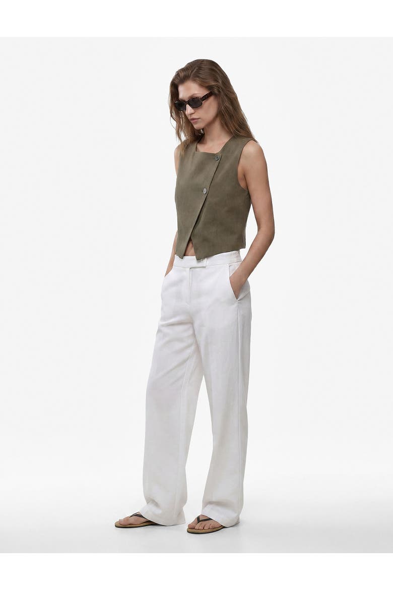 Crew Neck Asymmetric Linen Vest, Alternate, color, BROWN