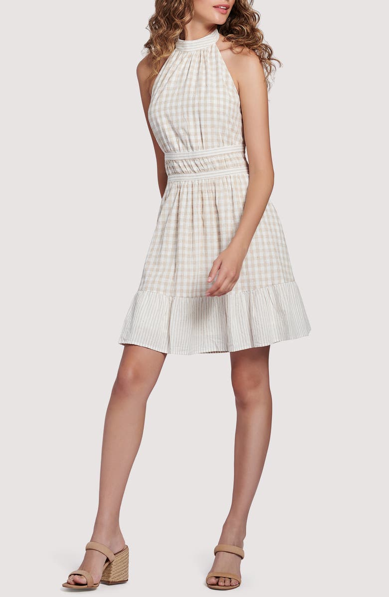 Lost + Wander Island Picnic Gingham Cotton & Linen Halter Dress, Alternate, color, 