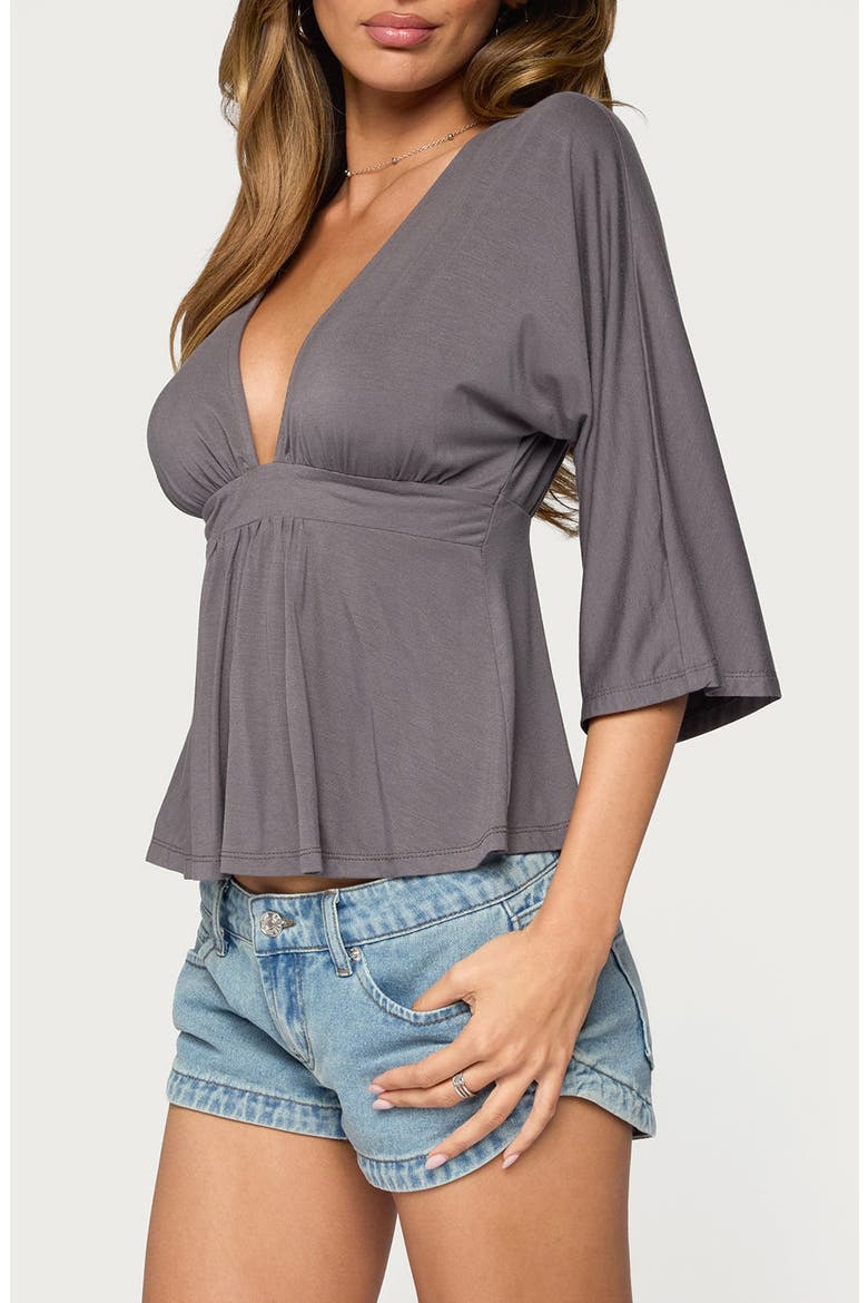 Kleoh V-Neck Babydoll Top, Alternate, color, DARK-GRAY