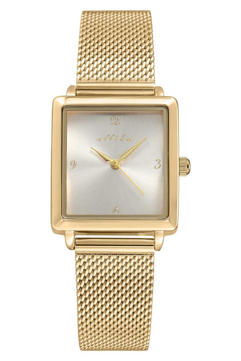 Square Case Mesh Strap Watch, Main, color, VANILLA AND GOLD