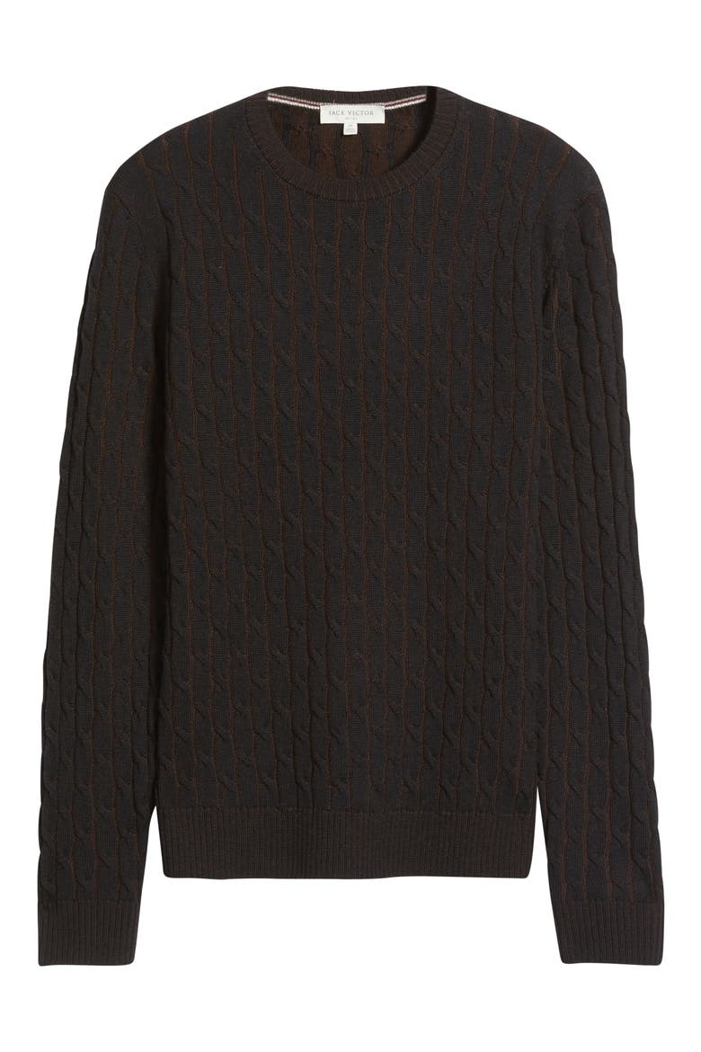 Crewneck Merino Wool Cable Sweater, Alternate, color, NAVY