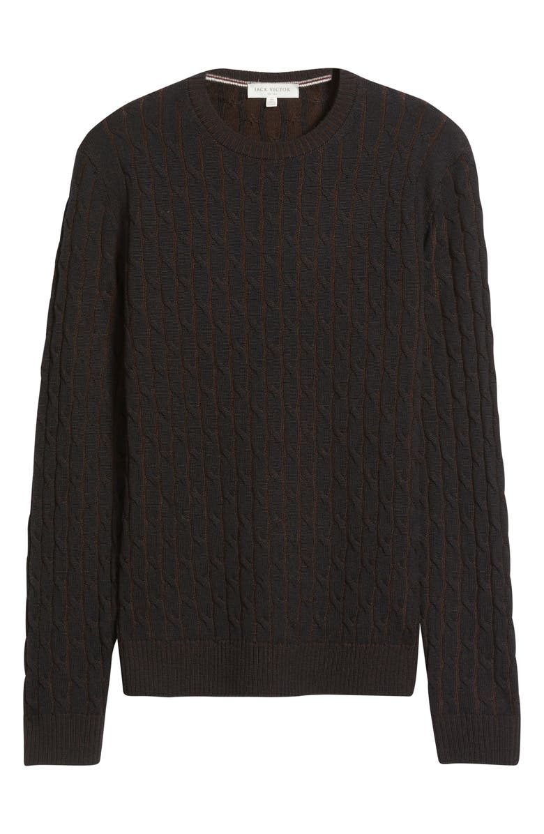 Jack Victor Crewneck Merino Wool Cable Sweater, Alternate, color, Navy