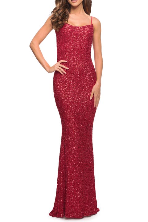 Lovely Long Soft Sequin Dress with Scoop Neck