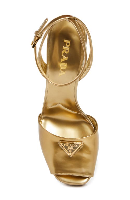 Prada Metallic Leather Ankle-strap Platform Sandals In Platino
