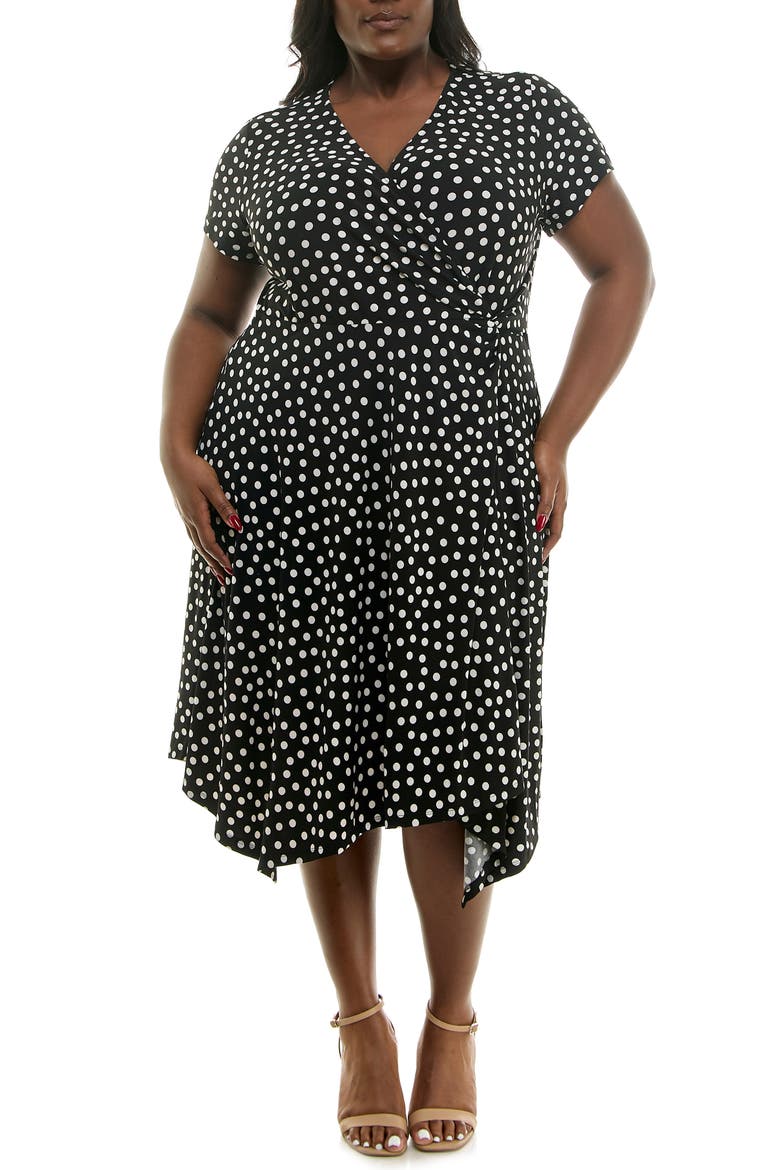 Asymmetric Midi Dress, Main, color, BLACK/ VANILLA ICE