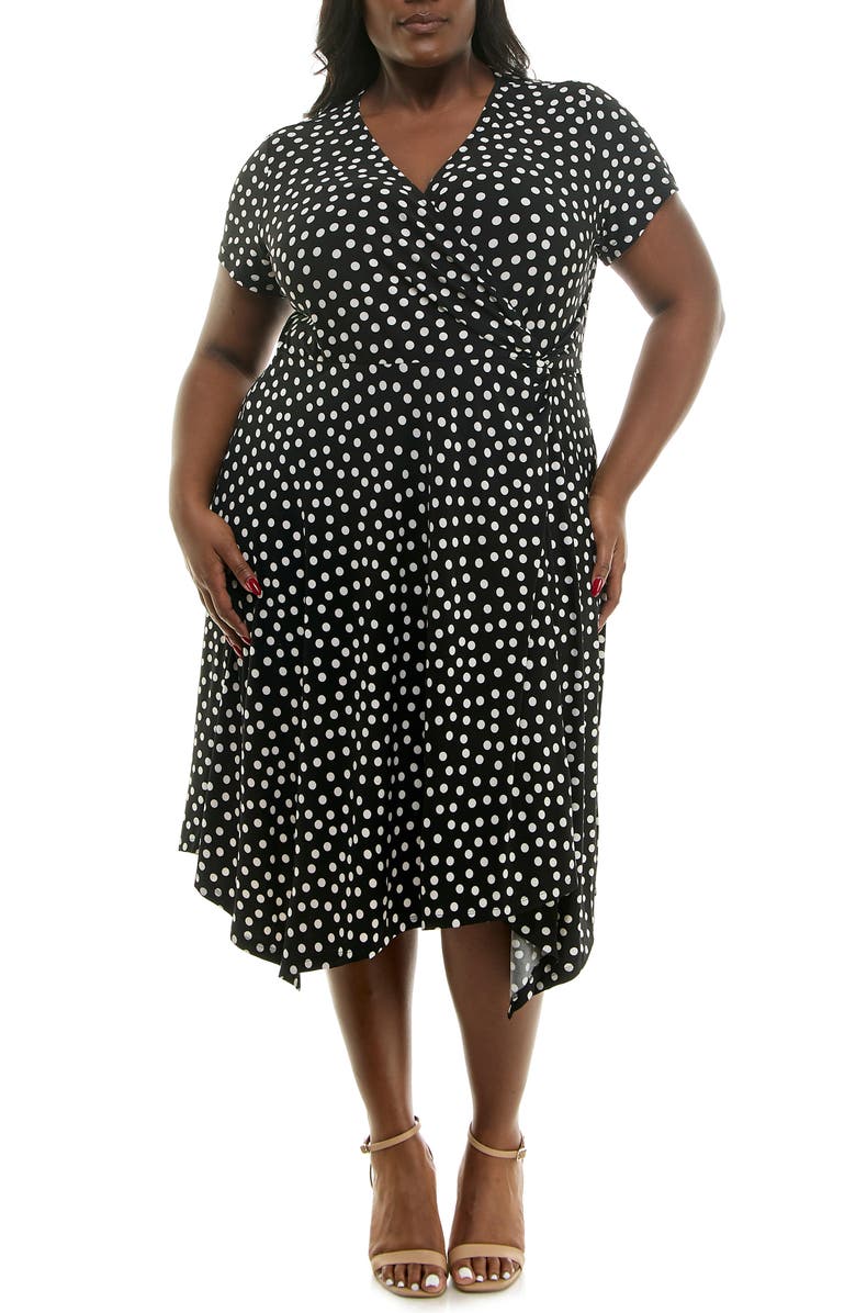 Nina Leonard Asymmetric Midi Dress, Main, color, Black/ Vanilla Ice