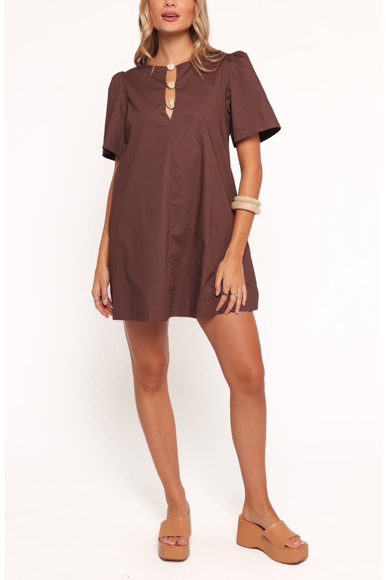 Lirael Puff Sleeve Shift Minidress, Main, color, ESPRESSO