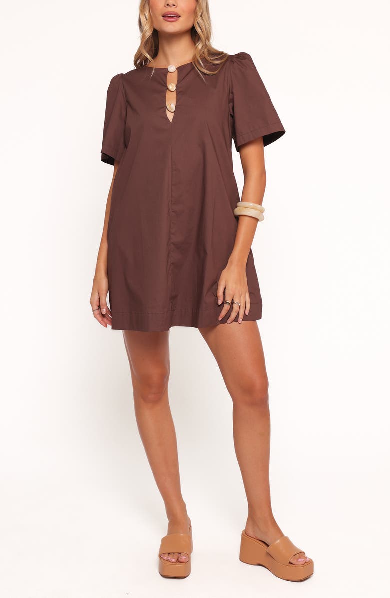 Petal & Pup Lirael Puff Sleeve Shift Minidress, Main, color, Espresso