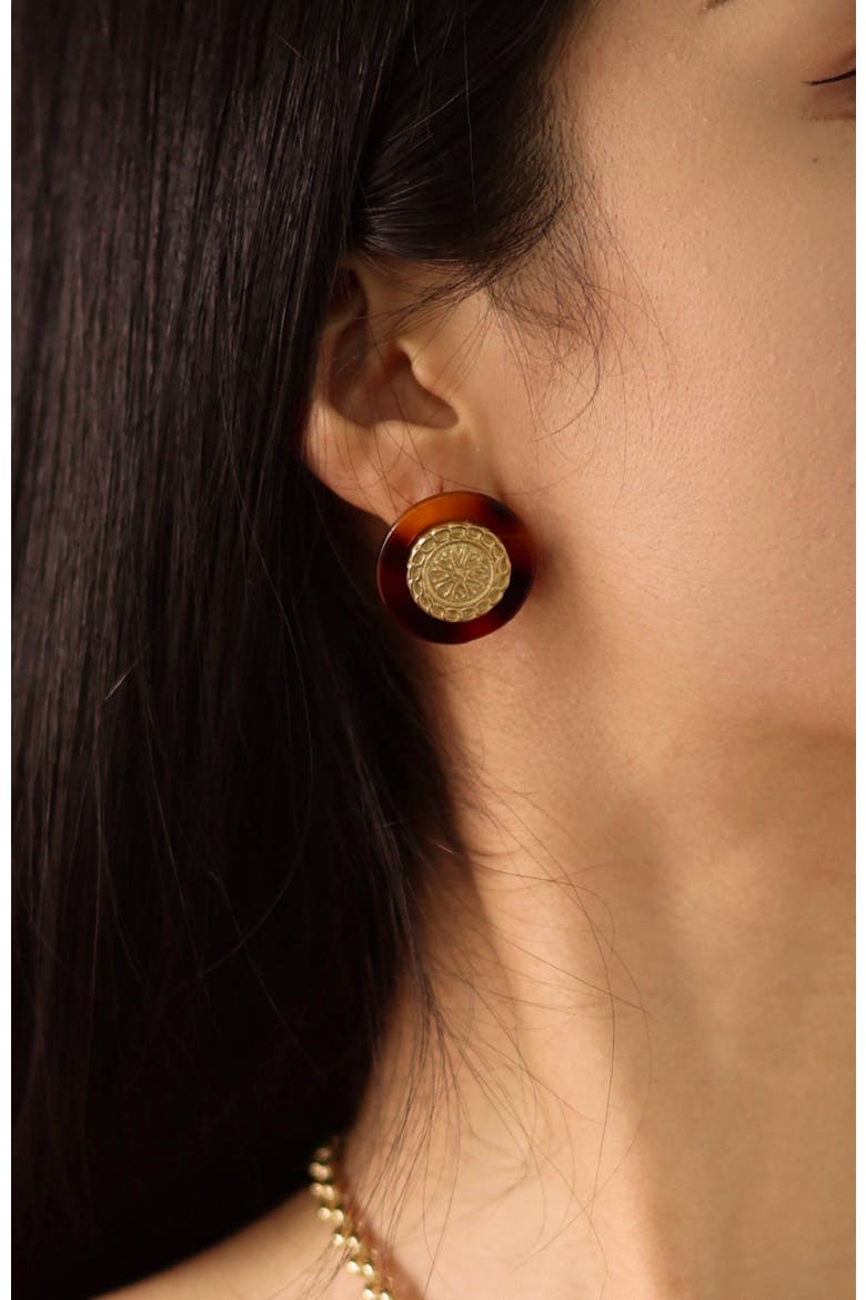 Retro Coin Earrings, Alternate, color, Gold & Red