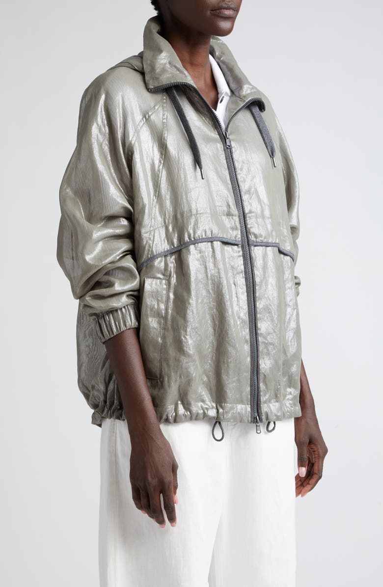 Brunello Cucinelli Metallic Finish Cotton Hooded Jacket, Alternate, color, 