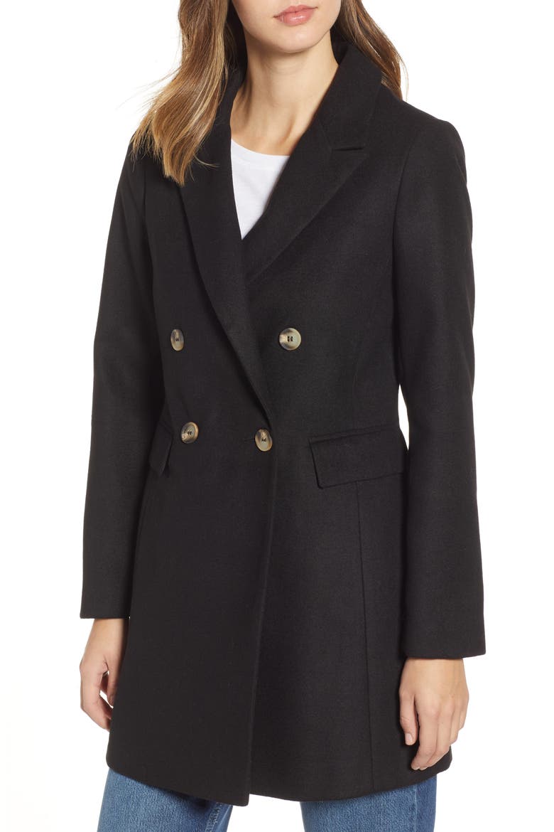 Naomi Faux Fur Collar Coat, Alternate, color, BLACK