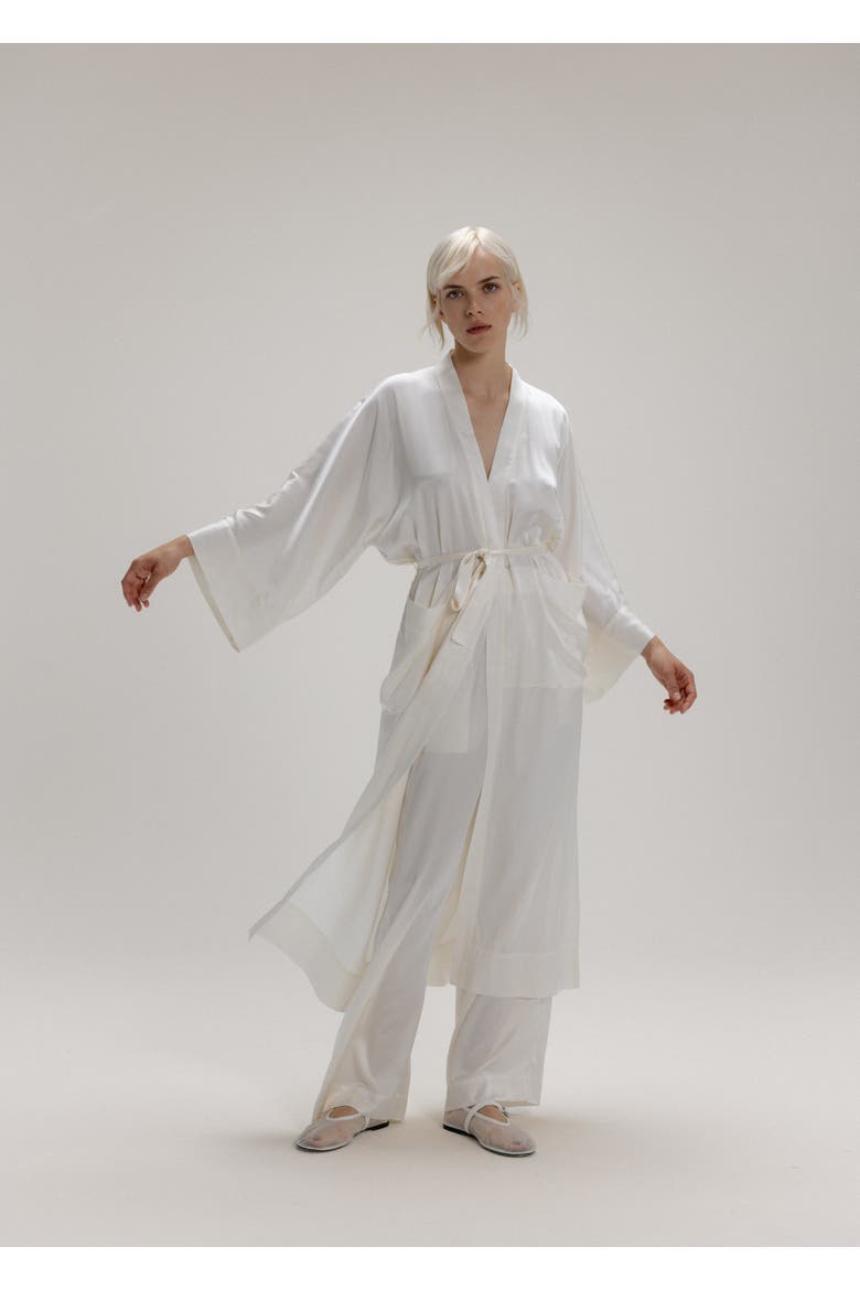Silk Long Sleeve Robe, Alternate, color, Milk White