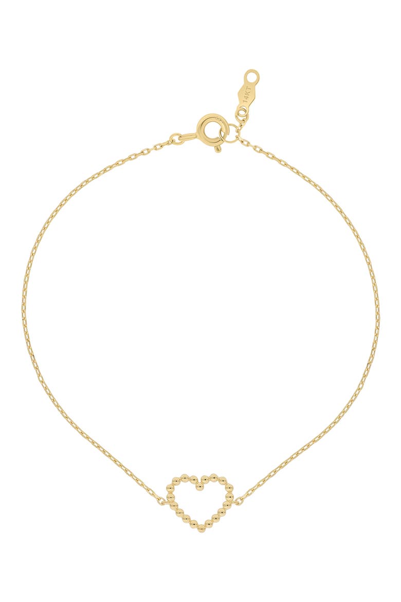 14K Gold Beaded Heart Charm Bracelet, Main, color, 14KY