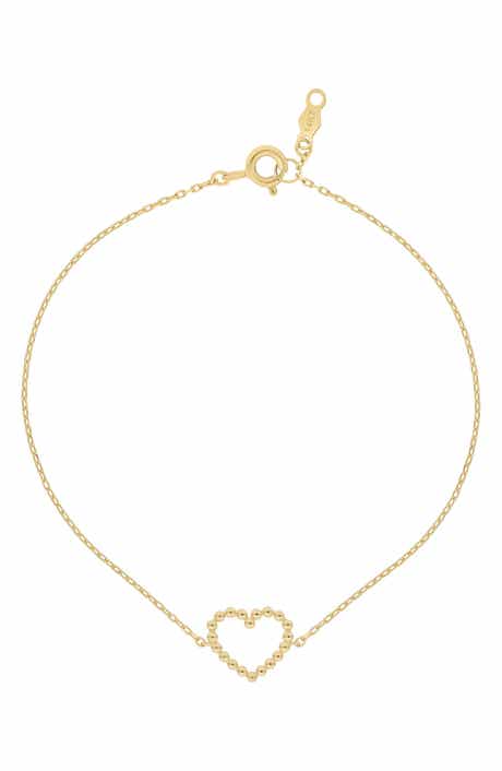 Bony Levy 14K Gold Beaded Heart Charm Bracelet