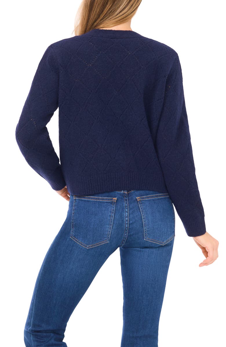 CeCe Floral Embroidered Pointelle Stitch Cardigan, Alternate, color, Classic Navy