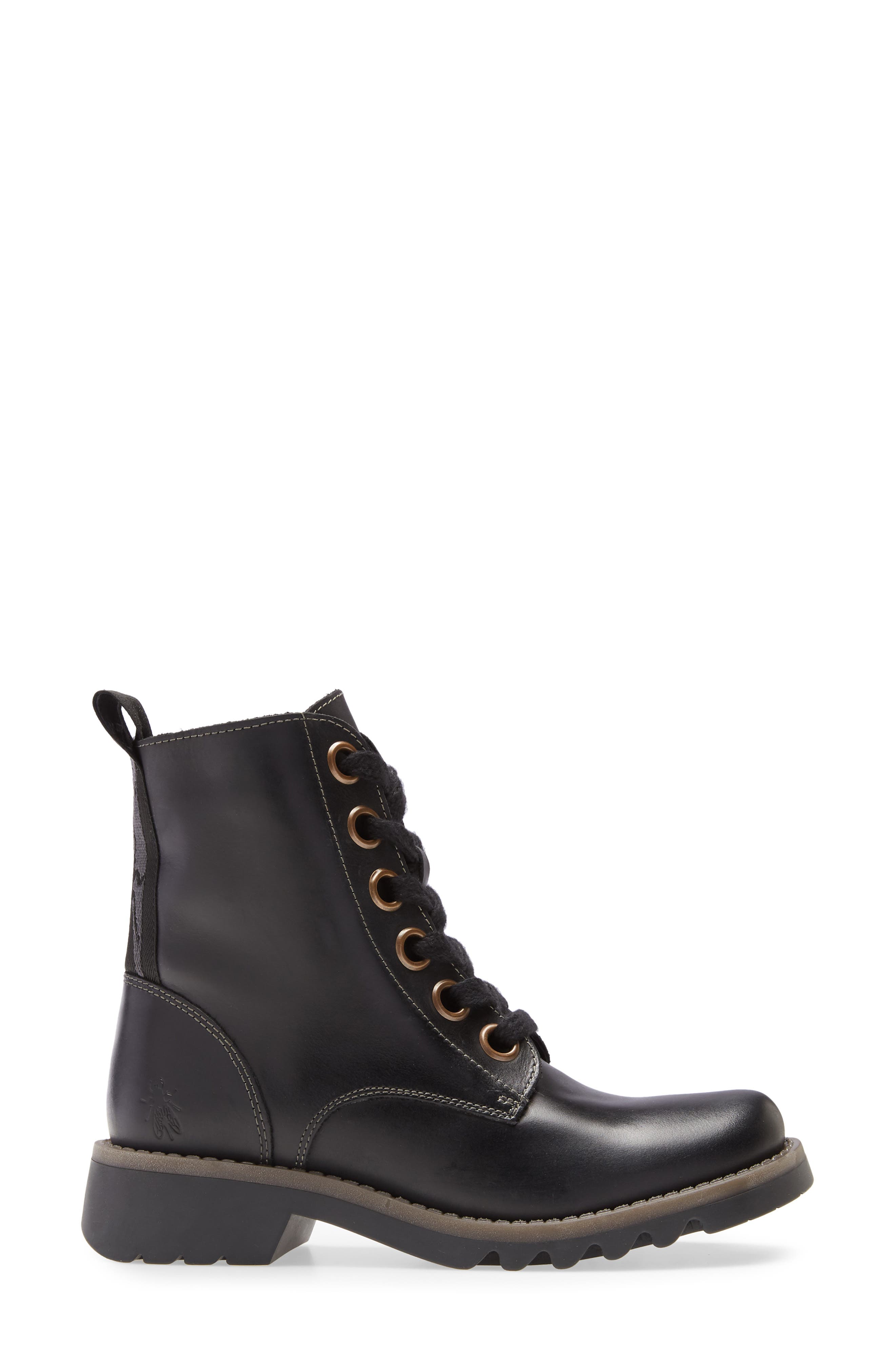 Fly London Ragi Combat Boot, Alternate, color, Black Leather