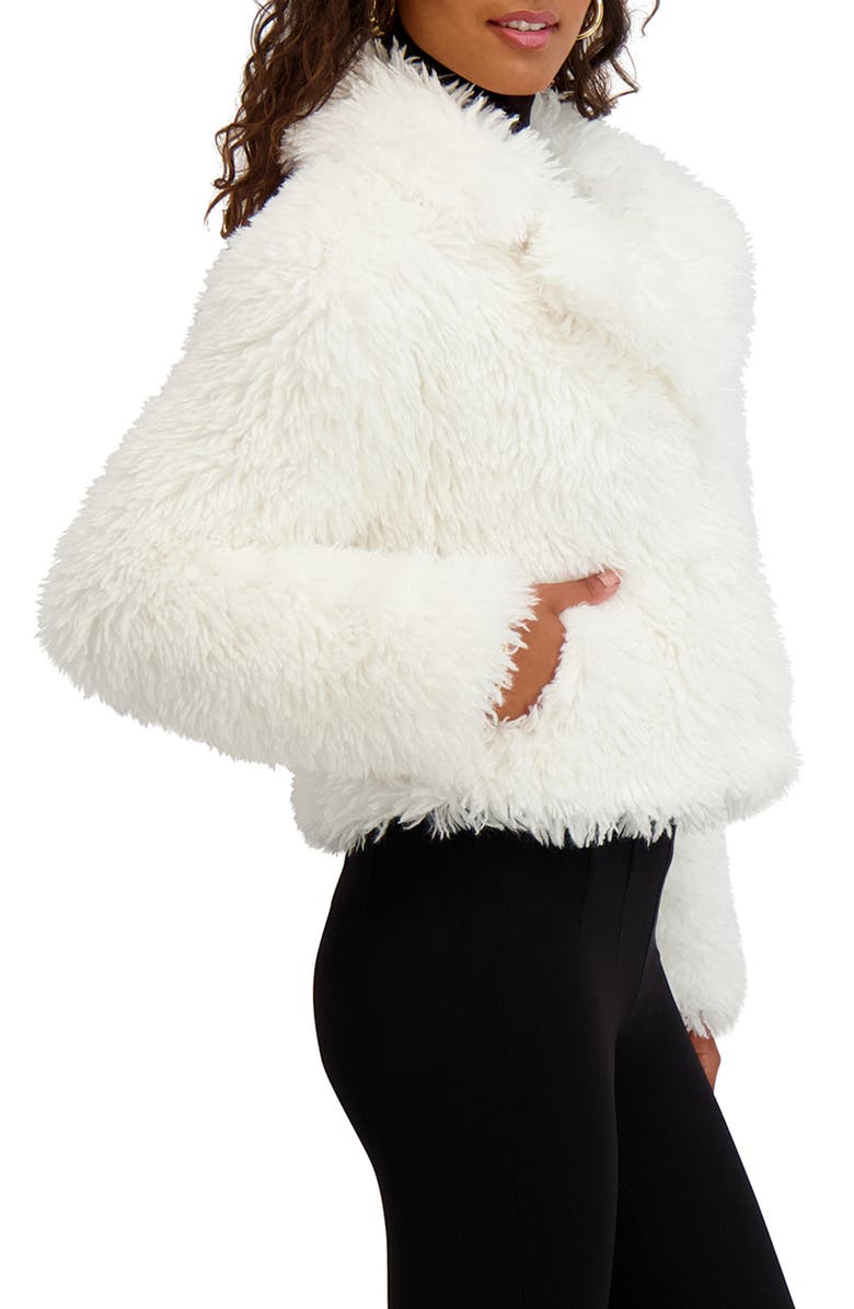 Kensie Faux Fur Crop Jacket, Alternate, color, Ivory