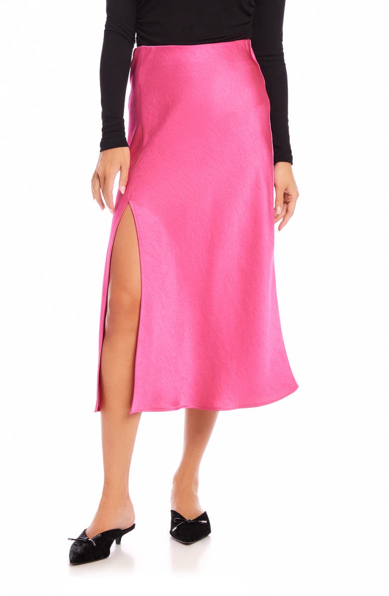 FIFTEEN TWENTY Brielle Satin Midi Skirt, Main, color, Bright Pink