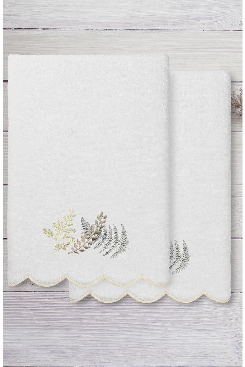Fern Toss Scallop Pack of 2 Bath Towels, Alternate, color, WHITE/ BEIGE