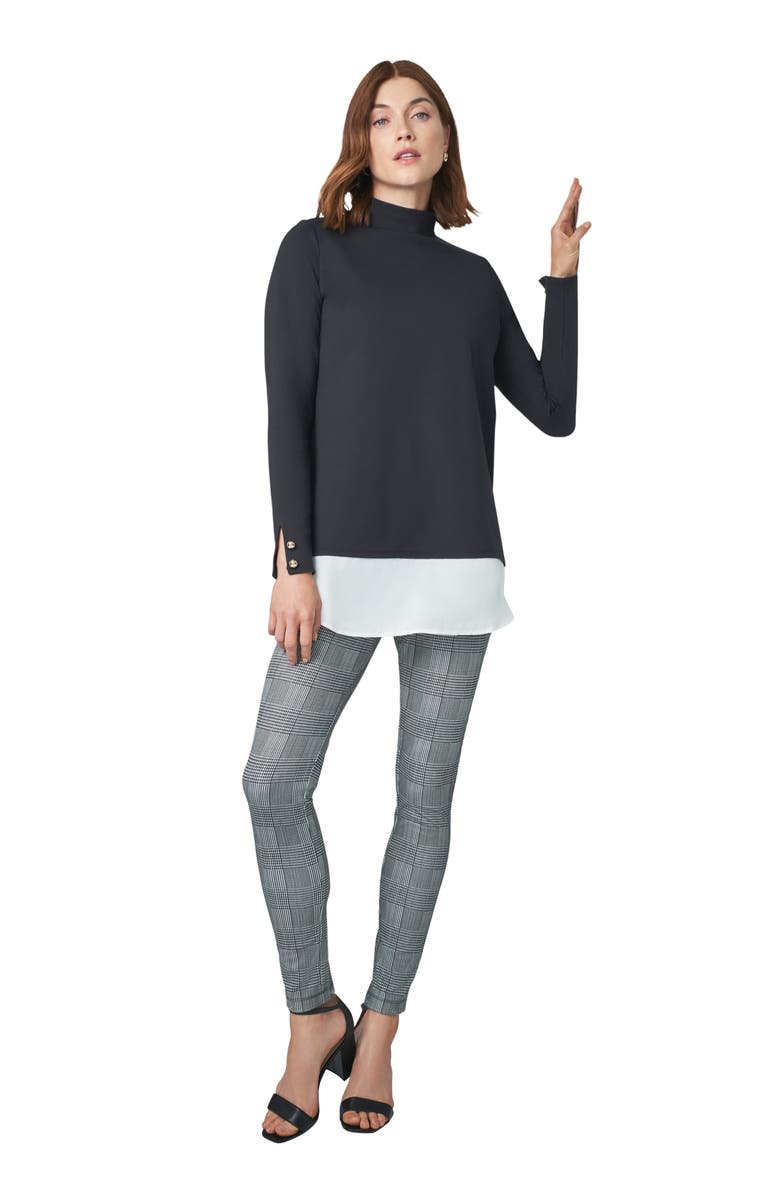 Jessica London Ponte Legging, Main, color, Black Ivory Glen Plaid