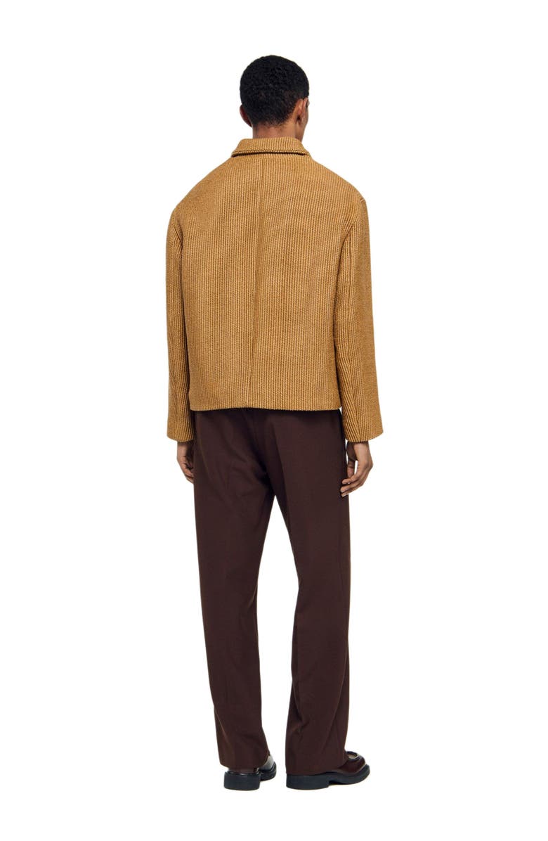 SANDRO Woven raffia jacket, Alternate, color, Camel