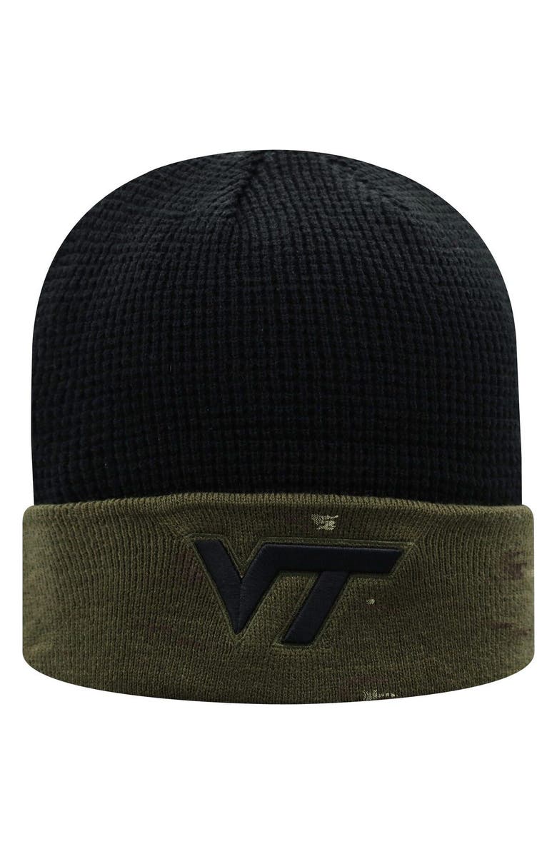 TOP OF THE WORLD Men's Top of the World Olive/Black Virginia Tech Hokies OHT Military Appreciation Skully Cuffed Knit Hat, Main, color, 