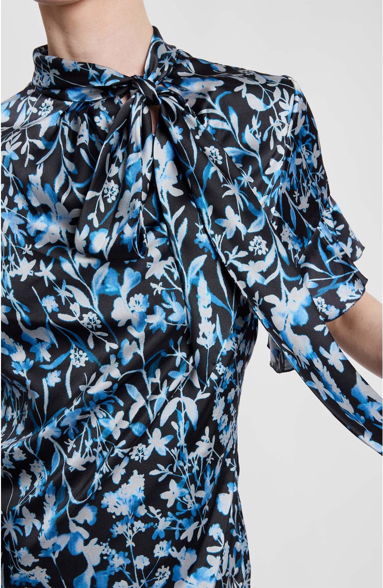 Santorelli Athena Floral Blouse with Short Flutter Sleeves, Alternate, color, Midnight