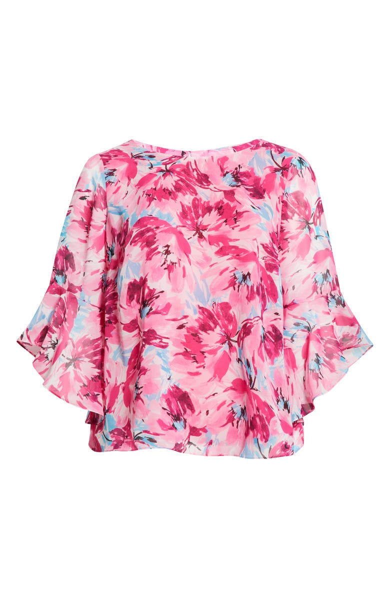 KASPER Floral Print Ruffle Top, Alternate, color, Lily White Multi