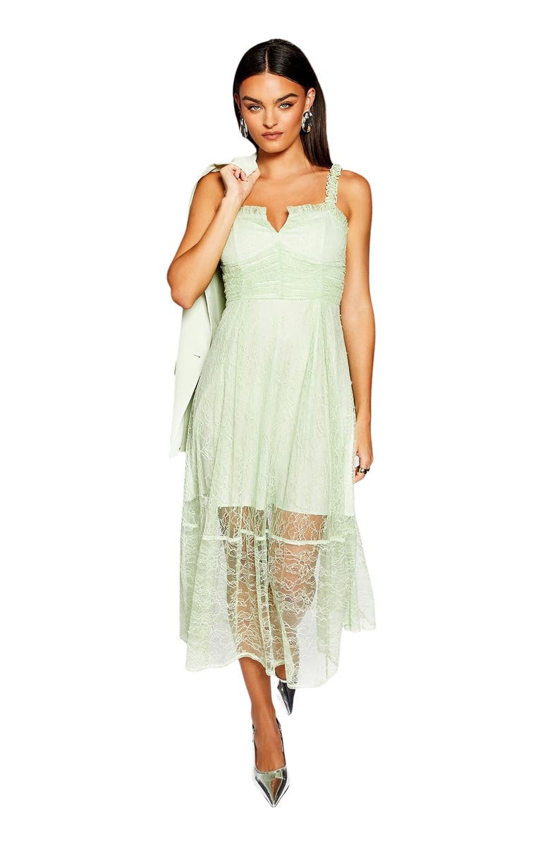 Warehouse Runway Lace Detail Maxi Dress, Main, color, Sage