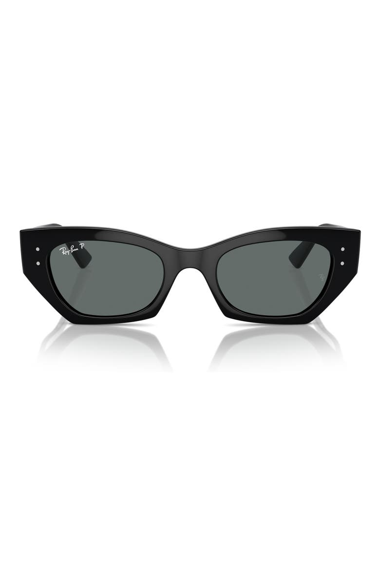 Zena 49mm Polarized Small Geometric Sunglasses, Alternate, color, BLACK