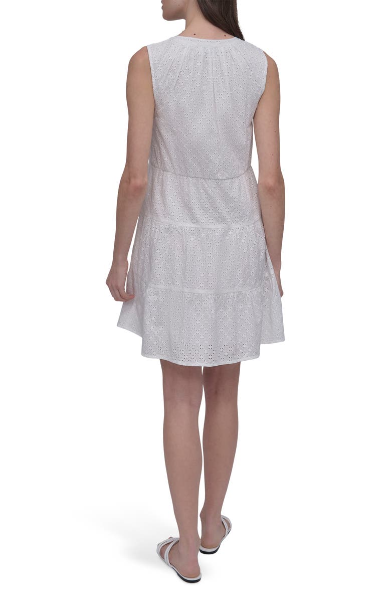 DKNY Jeans Sleeveless Eyelet Dress, Alternate, color, Clover White