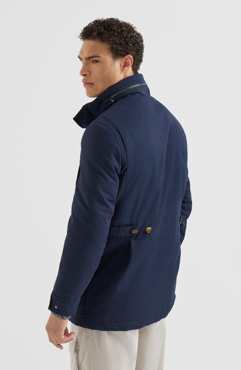 Brunello Cucinelli Water-resistant microfiber parka with Thermore<sup>®</sup> padding and packable hood, Alternate, color, Navy Blue