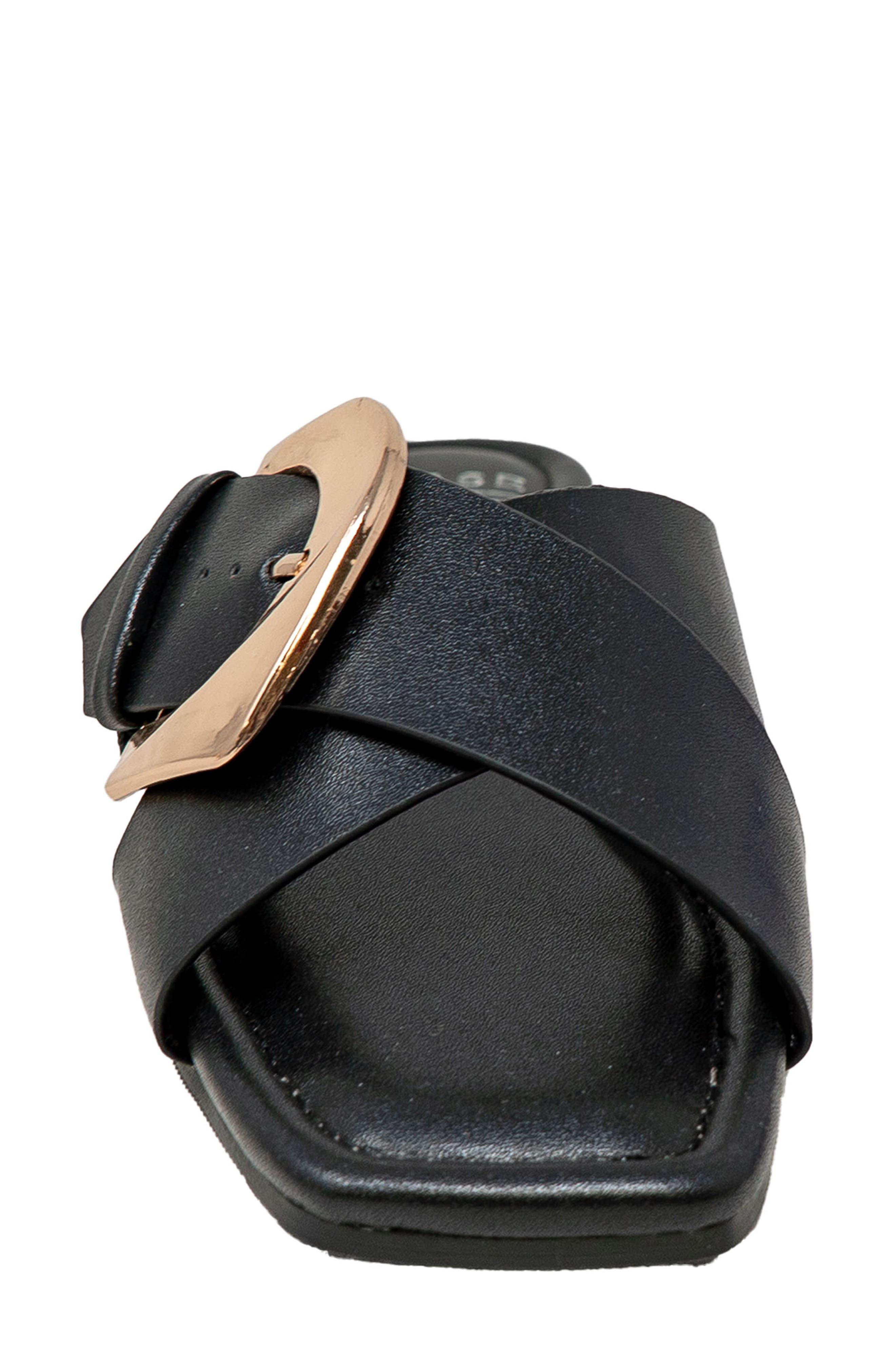 Cross Strap Slide Sandal, Alternate, color, BLACK PU